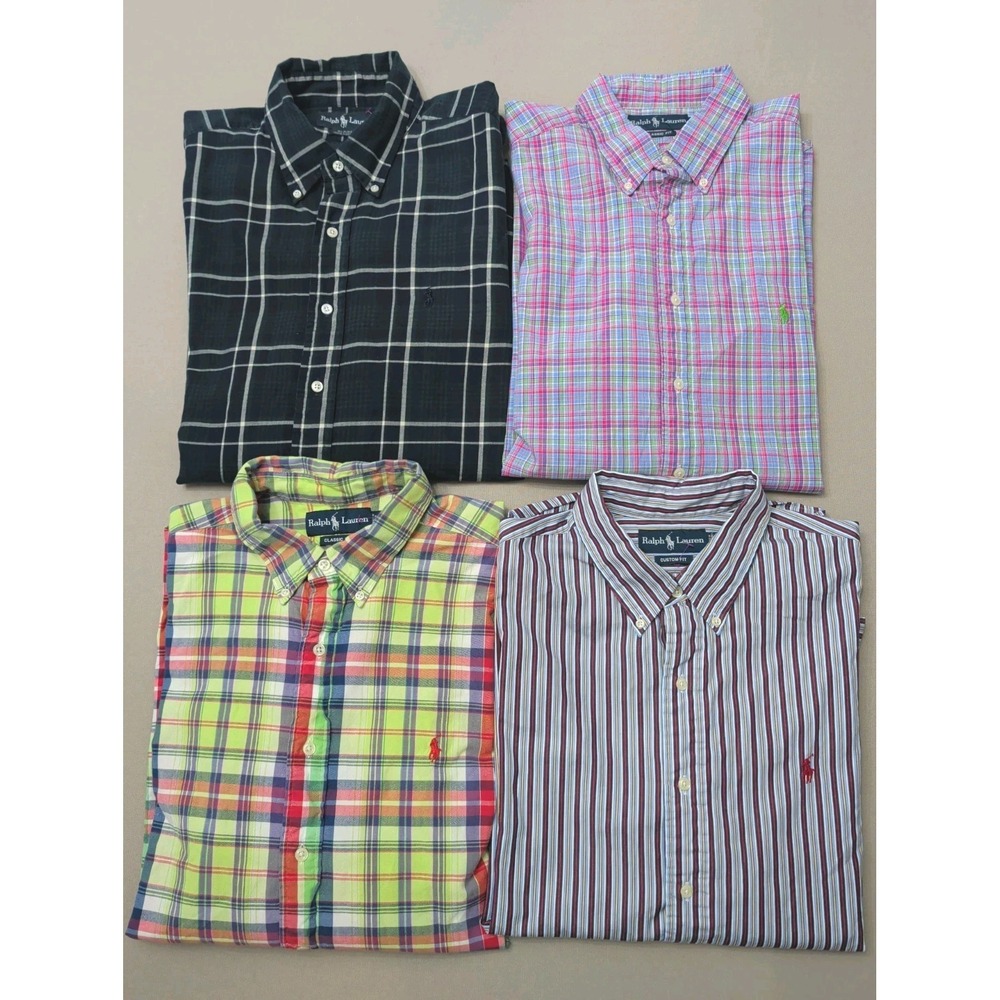 Vtg Lot of 4 Ralph Lauren Patterned Button Down Long Slv Shirts Sz XL Preppy
